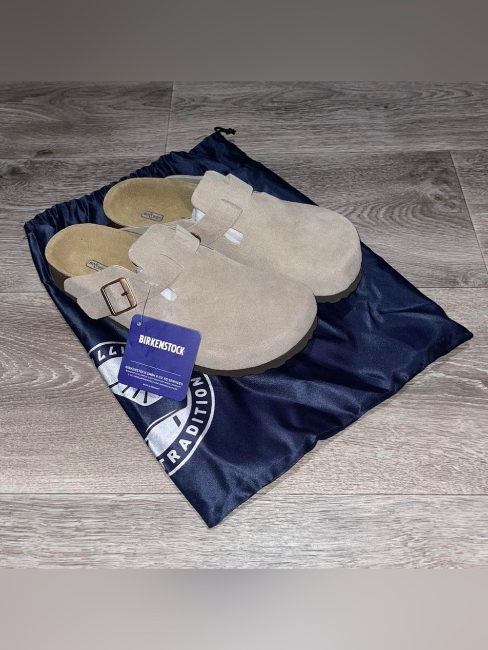 Birkenstock Boston Taupe Suede Leather Soft Footbed Clogs